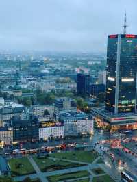 Through the Storm: A Windy Evening Above Warsaw's Cityscape