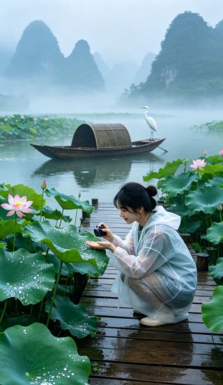 In Puzhehei, I got splashed with water by a lotus flower.