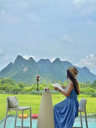 Yangshuo! We stayed at a hotel with a stunning 270º view of rice paddies and mountains.