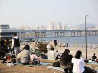 平日漢江公園驚見超浪漫野餐景象！情侶在草地上看韓劇，這才是韓國人最愛的放鬆方式在韓國的平日午後