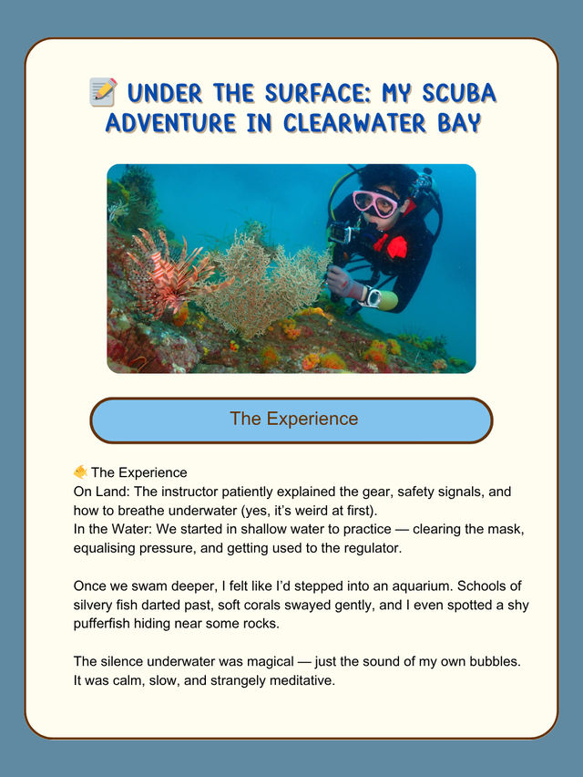 📝 Under the Surface: My Scuba Adventure in Clearwater Bay