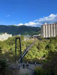 温泉街と鬼怒川を一望できる橋