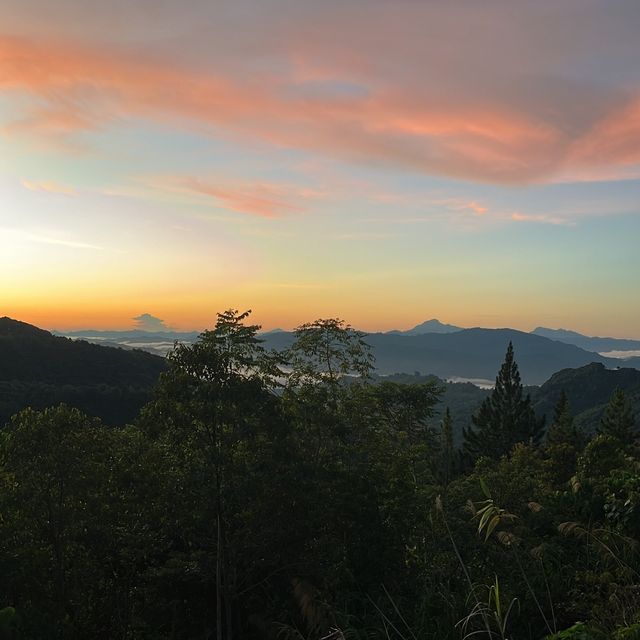 Misty town with Mount Kinabalu view