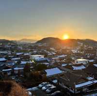 Sunset over Jeonju hanok village 