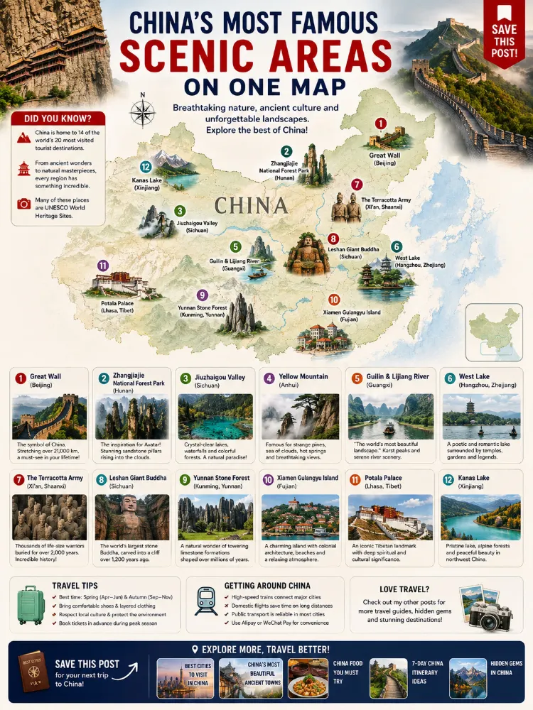 🇨🇳🗺️ 中國最著名的風景名勝區盡在一張地圖