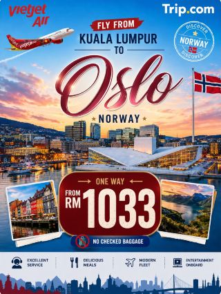 🇳🇴 OSLO GETAWAY — FROM RM1,033 ✈️

Kuala Lumpur → Bangkok → Oslo | ONE WAY

🔥 FROM RM1,033 ONE WAY! 🔥

Ready to discover the beauty of Norway? ✈️ Escape from Kuala Lumpur to Oslo with VietJet Air, starting from only RM1,033 ONE WAY, with a convenient transit in Bangkok before continuing your journey to Norway. 🇲🇾✈️🇹🇭✈️🇳🇴

Oslo is a beautiful Scandinavian destination filled with breathtaking waterfront views, modern architecture, historic landmarks and stunning natural scenery. From the iconic Oslo Opera House and charming city streets to peaceful parks, museums and the spectacular Oslo Fjord, every corner offers something unforgettable. 🌊🏙️✨

✨ WHY VISIT OSLO?

🏛️ Explore the iconic Oslo Opera House
🌊 Enjoy breathtaking Oslo Fjord views
🌲 Discover beautiful parks and Scandinavian nature
🎨 Experience world-class museums and Nordic culture
🏰 Visit historic landmarks and charming neighbourhoods
☕ Enjoy cosy cafés and authentic Norwegian flavours
📸 Capture stunning waterfront and city views
🛍️ Explore local shops, markets and Scandinavian design

From the moment you leave Kuala Lumpur, your journey becomes part of the adventure — travelling through Bangkok before arriving in the heart of Norway. 🇲🇾✈️🇹🇭✈️🇳🇴

🔥 Pack your bags and get ready for an unforgettable Scandinavian adventure! ✈️❄️

✨ TRIP HIGHLIGHTS

✈️ VietJet Air
🛫 Kuala Lumpur → Bangkok → Oslo
💰 From RM1,033 ONE WAY
🧳 No Checked Baggage
🇹🇭 Transit in Bangkok
🇳🇴 Discover Oslo, Norway

🌌 Oslo is calling — experience the beauty of Norway, explore the city, and make your next journey unforgettable! 🇳🇴❤️ #travel2026 #travel #tripcom #norway #kualalumpur #staycation #thingstodo 
