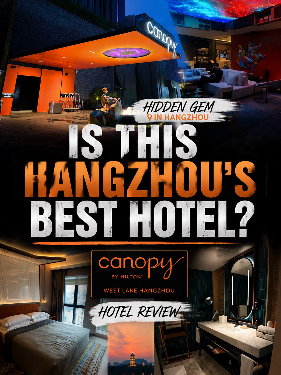 Just a short walk from the iconic West Lake, this hotel blends modern design with local culture perfectly. The rooms are spacious and comfortable, the breakfast offers a great mix of local and international dishes, and the complimentary bikes make exploring the city even more fun. The vibrant lobby creates a welcoming atmosphere, while plenty of restaurants and shops are within walking distance.

👍 Pros:
· Excellent location near West Lake
· Stylish and modern design
· Comfortable rooms with quality amenities
· Good breakfast selection
· Complimentary bicycles for guests

👎 Cons:
· Some rooms have limited views
· No executive lounge
· Can get crowded during peak travel periods

⭐ Overall: 8.5/10 – A great choice for travelers looking for a trendy hotel with a local touch and easy access to Hangzhou’s top attractions.

🏨 Canopy by Hilton Hangzhou West Lake

#CanopyByHilton #Hangzhou #WestLake #HiltonHonors