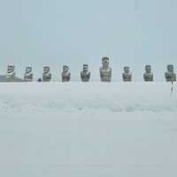 激レア！雪の中のモアイ像