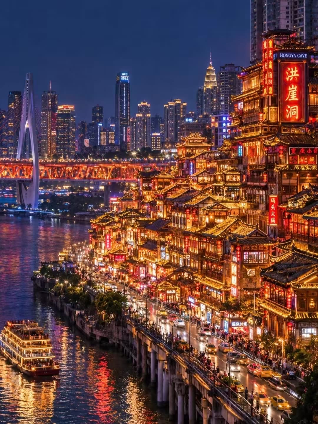 Chongqing adalah kota pegunungan yang unik, di mana arsitektur cyberpunk berpadu dengan kehidupan gang-gang tua yang semarak, diapit oleh dua sungai, dan menawarkan pemandangan malam yang menakjubkan. Rencana perjalanan 3 hari 2 malam ini didesain agar tidak terburu-buru, memungkinkan Anda menikmati landmark klasik, suasana kota tua, serta pemandangan sungai dan malam yang luar biasa dalam satu perjalanan.

Rekomendasi Akomodasi

Utamakan menginap di sekitar Jiefangbei, Distrik Yuzhong. Akses kereta bawah tanah (MRT) yang sangat nyaman, dekat dengan berbagai atraksi utama, dan akses mudah untuk menikmati pemandangan malam.

Hari 1 | Kota Tua Distrik Yuzhong - Menikmati Pemandangan Malam yang Menakjubkan

· Pagi: Jiefangbei → Jalan Makanan Bayi. Kunjungi landmark kota dan cicipi kuliner lokal yang lezat: Mie Asam Pedas Hao You Lai, Bola Ketan Kecil Chongqing, dan Mie Ubi Panggang.

· Siang: Bai Xiang Ju. Spot foto tersembunyi yang gratis di sebuah gedung hunian tua 24 lantai, menawarkan pemandangan Kereta Gantung Sungai Yangtze dan Raffles City secara bersamaan, memberikan pengalaman nyata tentang kota pegunungan 8D yang ajaib.

· Sore: Kereta Gantung Sungai Yangtze. Rekomendasi: Beli tiket satu arah untuk menyeberangi Sungai Yangtze dan nikmati panorama kota di kedua sisi sungai.

· Malam: Hongyadong + Jembatan Qiansimen. Rasakan suasana pemandangan malam yang indah seperti di film Spirited Away. Spot foto terbaik ada di atas Jembatan Qiansimen untuk menghindari kerumunan orang di dalam Hongyadong.

Hari 2 | Jalanan Tua Kota Pegunungan & Jalan Santai di Tepi Sungai

· Pagi: Jalur Kota Pegunungan (Mountain City Trail). Susuri anak tangga batu kota tua, kunjungi Aula Ren'ai dan jalan setapak di tepi tebing, serta rasakan suasana asli Chongqing tempo dulu.

· Makan Siang: Restoran Hot Pot Lokal. Cicipi hot pot lemak sapi asli Chongqing yang autentik dan rasakan suasana pedas yang meriah.

· Siang: Kota Kuno Ciqikou. Sebuah kota tepi sungai berusia ribuan tahun; jelajahi jalan-jalan tua dan cicipi berbagai camilan lokal.

· Malam: Nanbin Road & Binjiang Road. Berjalan-jalan santai di tepi sungai sambil memandangi gemerlap lampu Semenanjung Yuzhong. Anda bisa mencoba feri seharga 2 yuan untuk menyeberangi sungai dan merasakan cara penduduk lokal berangkat kerja.

Hari 3 | Keajaiban Kereta Gantung & Panorama Seluruh Kota

· Pagi: Kereta Liziba Menembus Gedung. Saksikan spot terkenal ini di mana kereta meluncur menembus gedung hunian.

· Siang: Gardu Pandang Nanshan Yikeshu. Naiklah ke tempat yang tinggi dan nikmati pemandangan panorama seluruh kota pegunungan, dengan dua sungai yang berkelok di antara deretan gedung pencakar langit.

· Sore: Berjalan-jalan di jalanan dan gang lokal, cicipi berbagai jajanan, dan akhiri perjalanan Anda.

Makanan yang Wajib Dicoba

Hot Pot Chongqing, Mie Asam Pedas, Es Jelly, Mie Dingin, Bola Ketan Kecil Kota Pegunungan, Babi Goreng Krispi.

Tips Berguna

✅ Chongqing memiliki banyak tanjakan dan tangga, jadi pastikan untuk mengenakan sepatu yang nyaman.

✅ Musim panas di sini sangat panas dan lembap, pastikan memakai tabir surya dan membawa banyak air minum.

✅ Kereta bawah tanah (MRT) adalah transportasi terbaik, dan sebagian besar objek wisata tidak dipungut biaya.

✅ Jiwa dari kota Chongqing adalah pemandangan malamnya, jangan sampai terlewatkan!