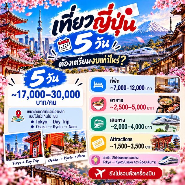 🇯🇵 เที่ยวญี่ปุ่น 3 / 5 / 7 / 9 วัน ต้องเตรียมงบเท่าไหร่?