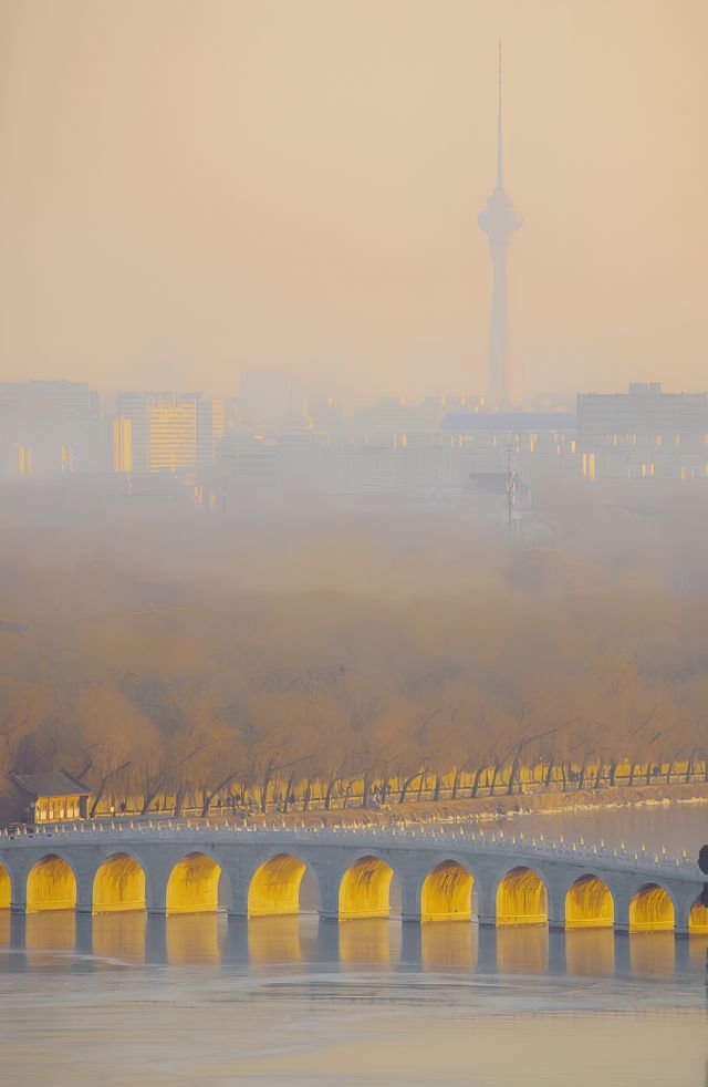 冬天去頤和園看一場日落，風景很美