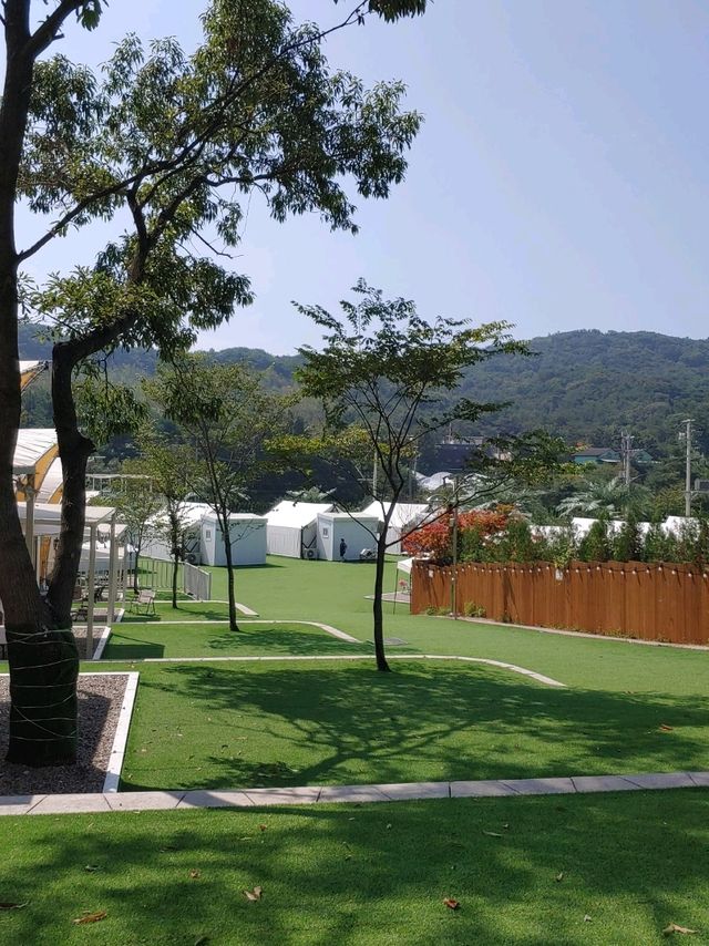 넓은 잔디마당의 글램핑장