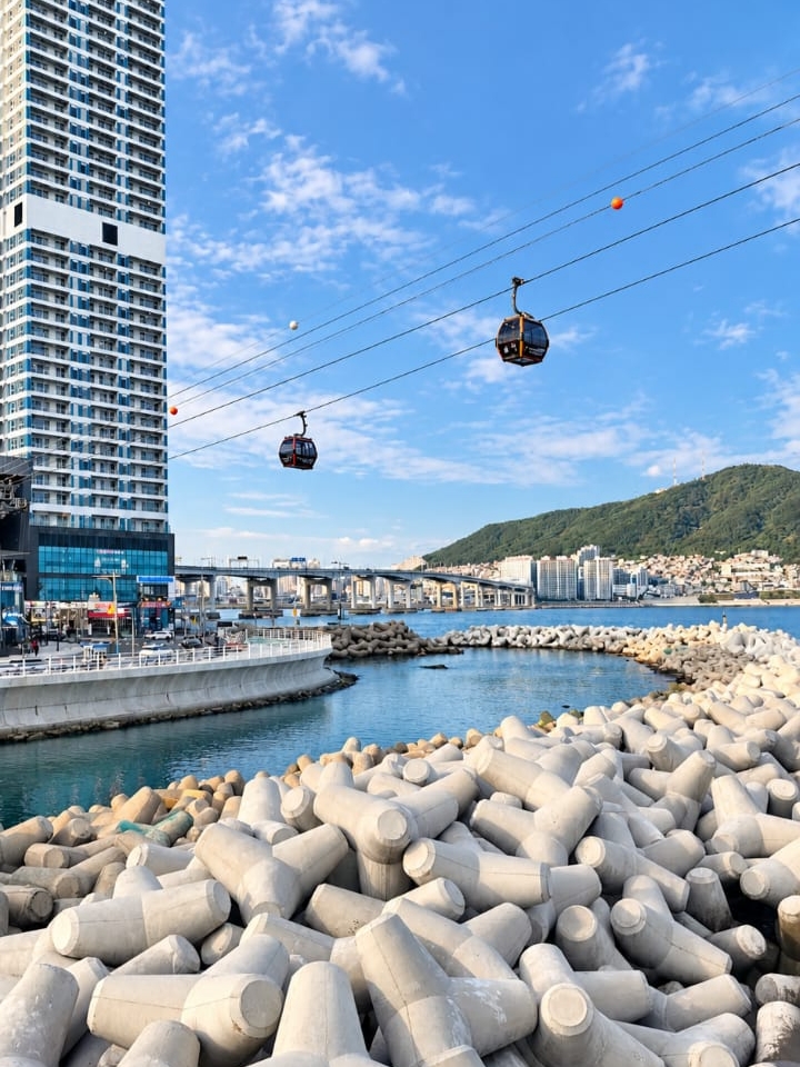 Trying the cable car in Busan