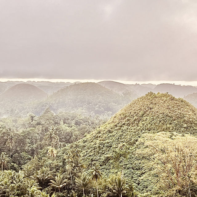Mysterious Chocolate Hills on a rainy day 