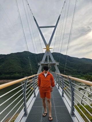 Walking on Yeongcheon Bohyeonsan Dam Suspension Bridge