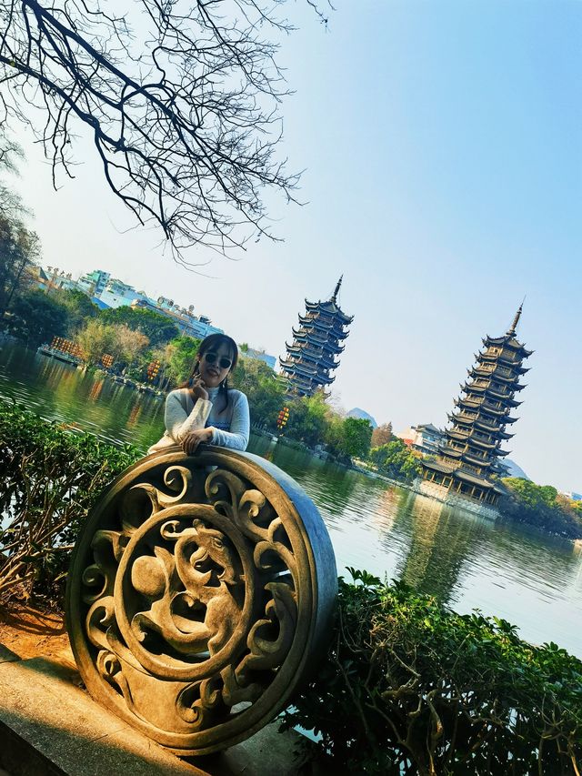 不出酒店就可以拍到日月雙塔和象鼻山！賺到了！