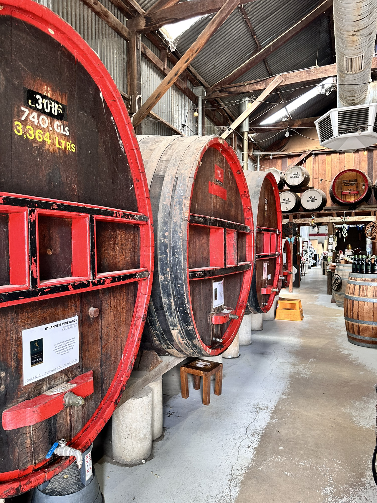 🍷 Discover Echuca’s Wine Wonderland at Port of Echuca! Nestled along the lush Murray River, the Port of Echuca offers more than riverboat heritage—it’s a hotspot for wine lovers craving a unique cellar-door experience.

Start your adventure at St Anne’s Winery Shop, tucked right inside the port (74 Murray Esplanade, Echuca). As you walk in, you’re greeted by a visually striking wall of oak barrels filled with locally crafted red wines—a true “choose your own adventure” for vino fans. Bring your own container or grab one there, and buy in bulk: options range from 750ml, 1L, up to a generous 5L. If you’re keen for more, consider taking home one of their mini barrels—perfect for a statement piece and a practical vessel for endless pours.

Must-do: Take a guided tasting to compare the different varieties and discover limited releases—the knowledgeable staff love sharing local secrets! Snap an “insta-worthy” shot with the sunlight pouring through the front windows onto rows of gleaming barrels (ask if you can get a photo with your freshly filled bottle for that authentic touch).

Tips: Visit between 9am–11am for fewer crowds and a relaxed chat with staff. Sensible footwear is a must, as both indoor and outdoor spaces spill onto the riverfront and historical timber walkways. If you’re driving, keep in mind their bulk options—there’s secure parking nearby to make loading easy.

Precautions: Check your wine allowances if heading out of Australia; bulk purchases might need special packing.

#Echuca #PortOfEchuca #WineLover #TravelAustralia #HiddenGems