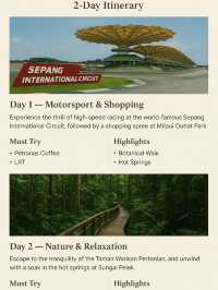 ๐ฒ๐พ SEPANG 2-DAY ITINERARY where you can experience the Getaway From Kuala Lumpur!