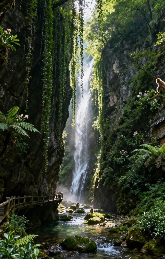 徒步金絲峽，遇見獼猴
