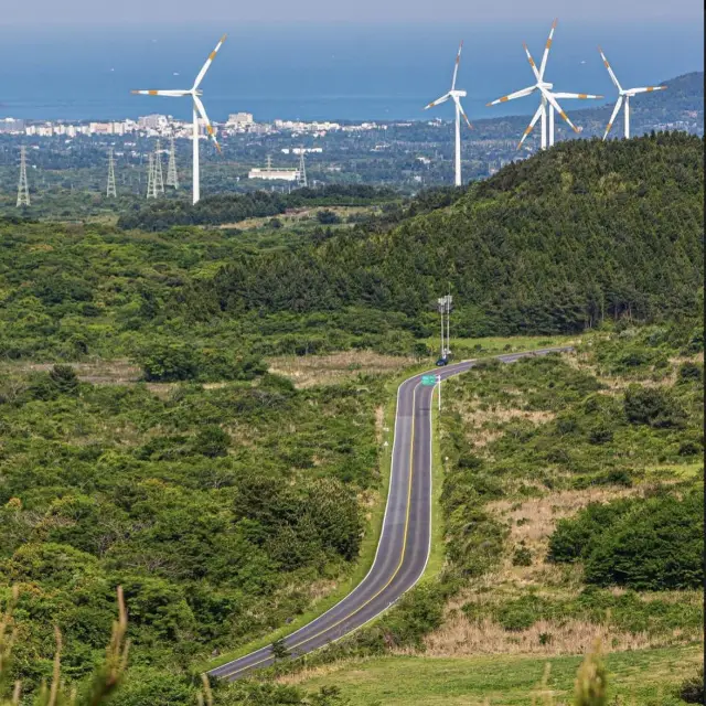 🌳 넓직한 풍경과 풍차 풍경이 보이는 백약이오름