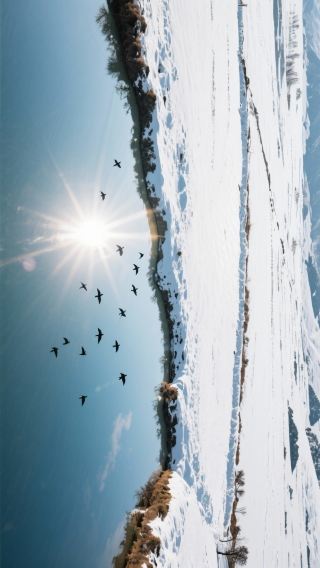 Poetic Realm of Snow-capped Mountains and Cranes