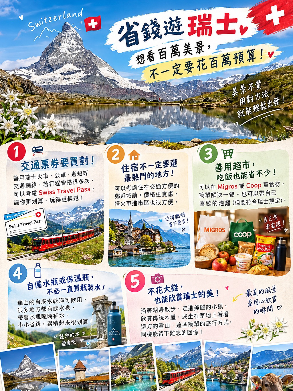 | Save money on your trip to Switzerland | You don't have to spend a million dollars to see millions of beautiful sights!