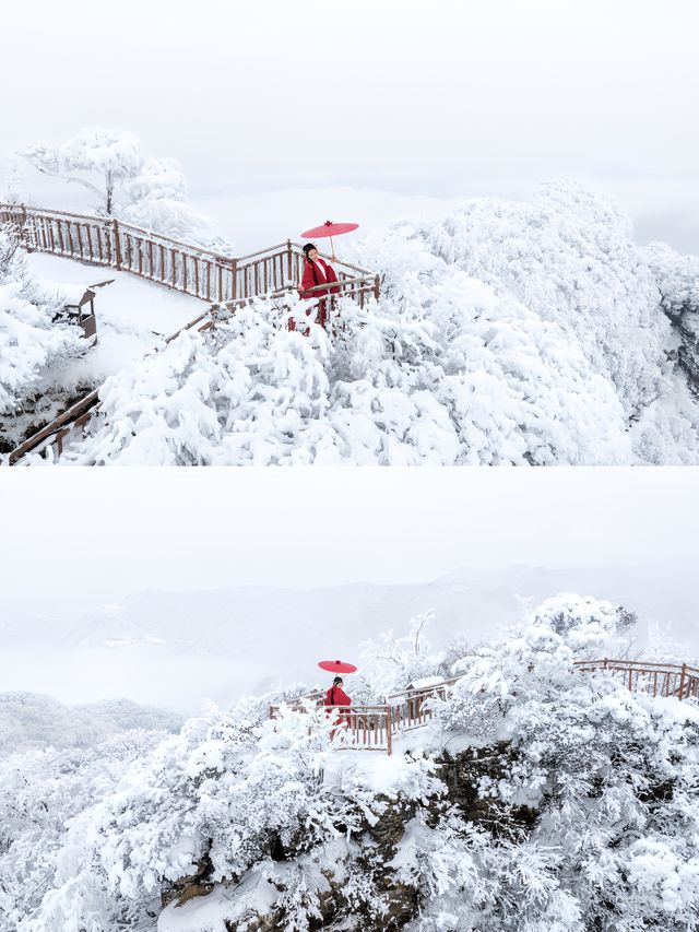 在光霧山拍攝的紅色戰國袍與雪景簡直絕配！