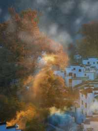 紅楓配炊煙！石城的秋冬晨霧，小眾古村的限定畫卷太絕了