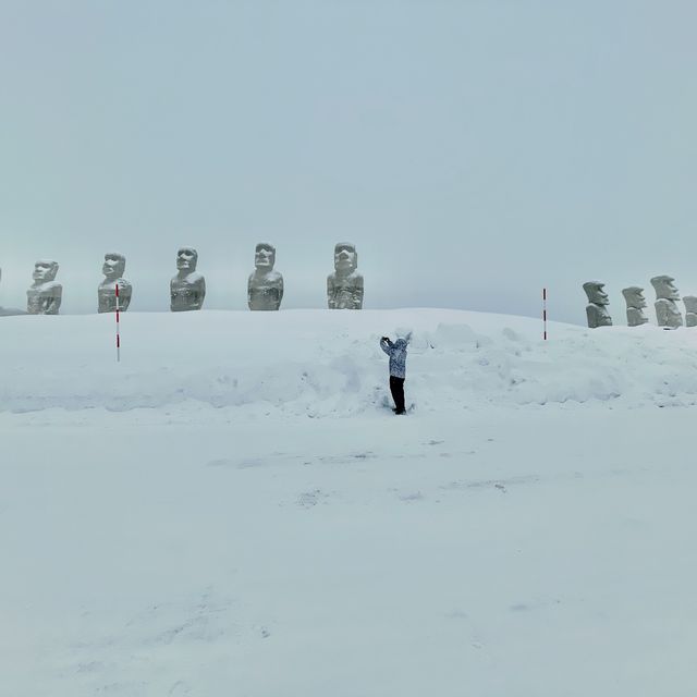 激レア！雪の中のモアイ像