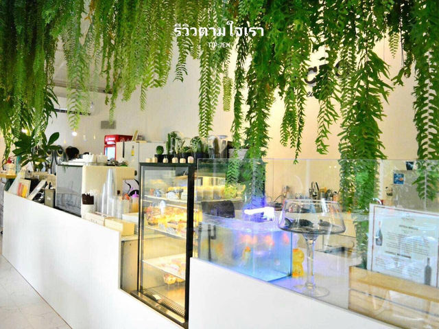 คาเฟ่คุมโทนขาวเขียวบรรยากาศร่มรื่น