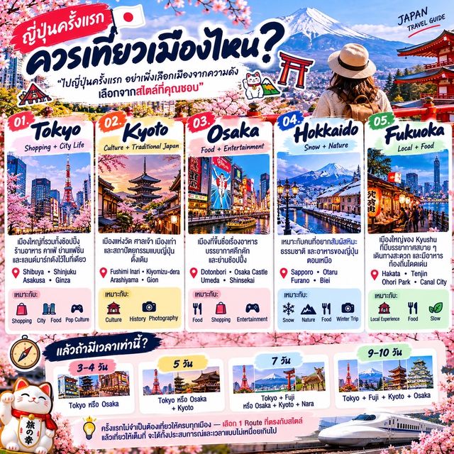🇯🇵 ญี่ปุ่นครั้งแรก ควรเที่ยวเมืองไหน?