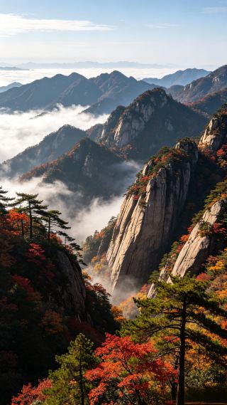 三県一峰、鋭利な刃のように天を裂き、静寂の中に遠くを見据え、目に心地よい風景