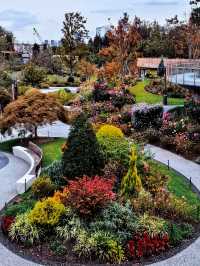 空中步廊俯瞰花草描繪的彩色大地。