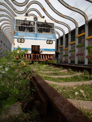 Abandoned train next to the salt fields