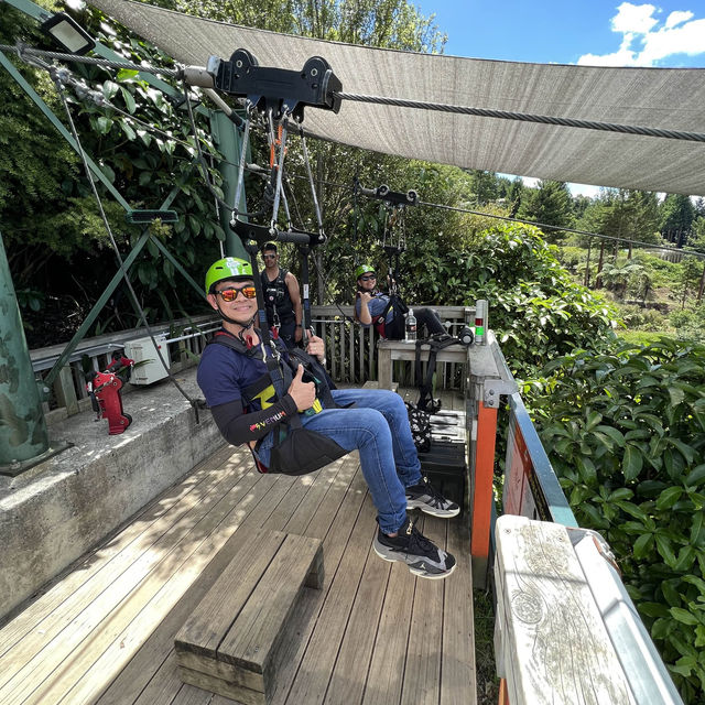 Enjoying ziplines in Rotovegas Skyline