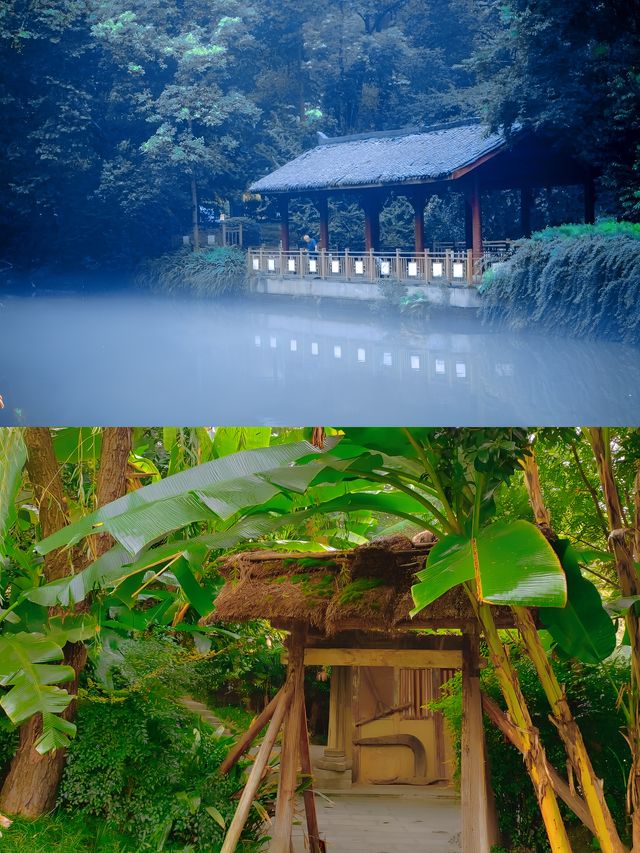 溪水浣花潺潺去，竹林聽風颯颯鳴