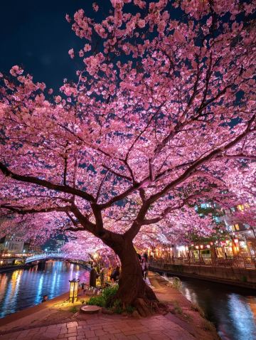 The cherry blossom rain at Chidorigafuchi during the Night Cherry