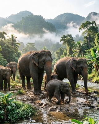 The Tropical Rainforest Elephant Herd Spectacle: Asian Elephants