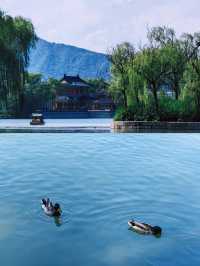 雖熱但美！沿著昆明湖看頤和園 從紫竹院公園北門入園，右轉五十米處，我們在皇家御河遊船碼頭登船了。原本