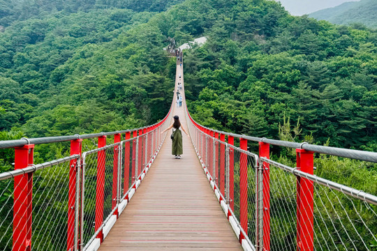 韓国の赤い吊り橋【Gamaksan Suspension Bridge】でスリル満点の絶景