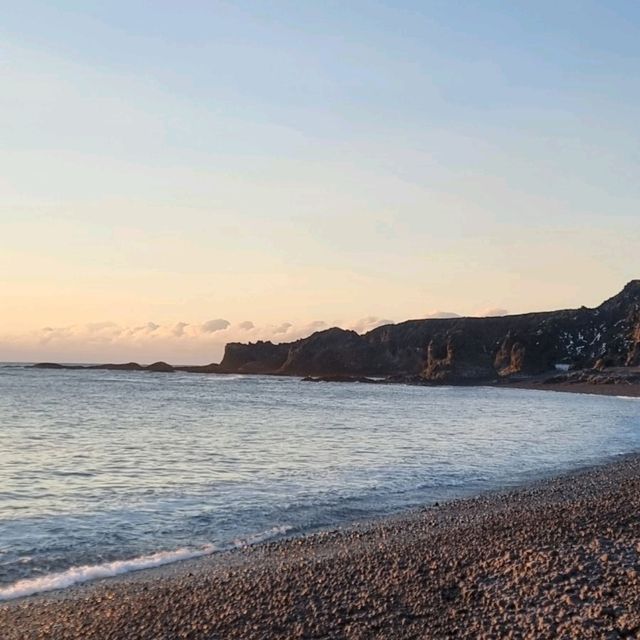 Winter Serenity: Sunset Stroll on Djúpalónssandur Beach