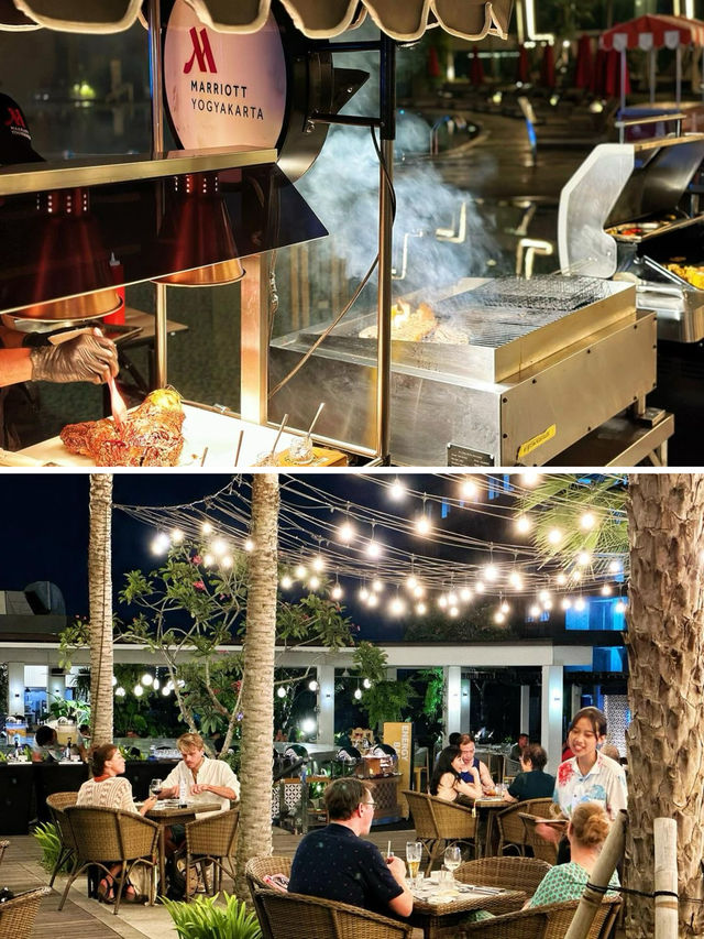 超棒的日惹萬豪酒店～泳池、SPA、週末燒烤自助晚餐都很不錯！。