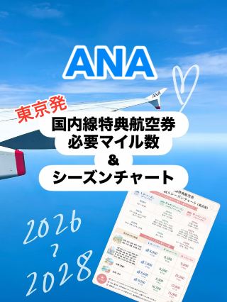 【ANA】東京発✈️国内線特典航空券マイル＆シーズンチャート｜2026〜2028年