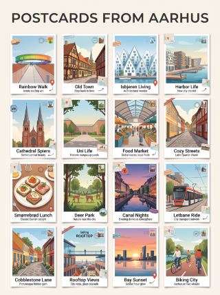 🗺️ Denmark Through Little Postcards

These illustrated postcards made Aarhus, Copenhagen and Odense feel less like a sightseeing checklist and more like three different versions of everyday Danish life.

I kept noticing water, bicycles, colorful streets and places made for slowing down.




━━━━━━━━━━━━━━




📍 Place:
Aarhus, Copenhagen and Odense, Denmark.




✨ What it felt like:
Aarhus feels modern around the harbor but cozy in its older streets. Copenhagen looks busier and more iconic, while Odense has a softer, storybook atmosphere with parks and historic lanes.




👀 What stood out:
Aarhus mixes rooftop views, modern waterfront architecture, markets and cycling. Copenhagen’s Nyhavn colors, canal boats, Tivoli, bike culture and café stops give it a lively rhythm. Odense looks calmer, with cobblestone streets, river scenery, markets and plenty of green space. Smørrebrød and Danish pastries also appear as simple food moments worth making time for.




💡 Exclusive tip:
I’d explore these cities by bike only when I’m comfortable with local cycling traffic. Otherwise, walking the central neighborhoods gives me more chances to notice courtyards, cafés and small streets.




❤️ Personal feeling:
These postcards remind me that Denmark feels best when I leave space in the day—especially with family, when an unplanned park or pastry stop can become the memory everyone keeps.




━━━━━━━━━━━━━━




#Denmark #Aarhus #Copenhagen #Odense #DenmarkTravel #FamilyTravel #TripMoments
#travel2026#familytravel#citydaytours