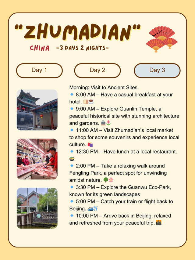 3-day itinerary in Zhumadian, China