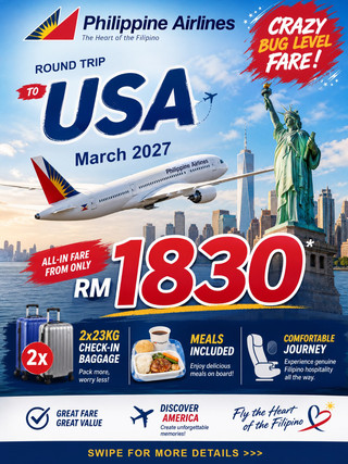 RM1830 to USA?! 😱 Time to make your American Dreams come true!