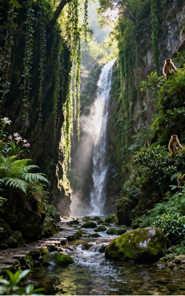 徒步金絲峽，遇見獼猴