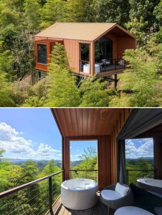 ระหว่างทางขึ้นเขาที่จูจี ฉันได้พักในบ้านต้นไม้ที่เหมือนหลุดออกมาจากเทพนิยาย