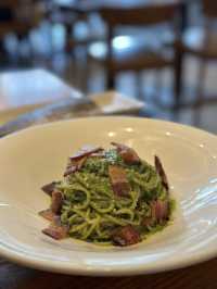Perfect day by pesto with flat white 