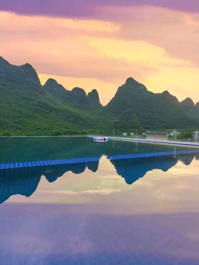 The most serene and beautiful sunset pool experience in Yangshuo